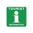 Grön skylt med texten Turist information