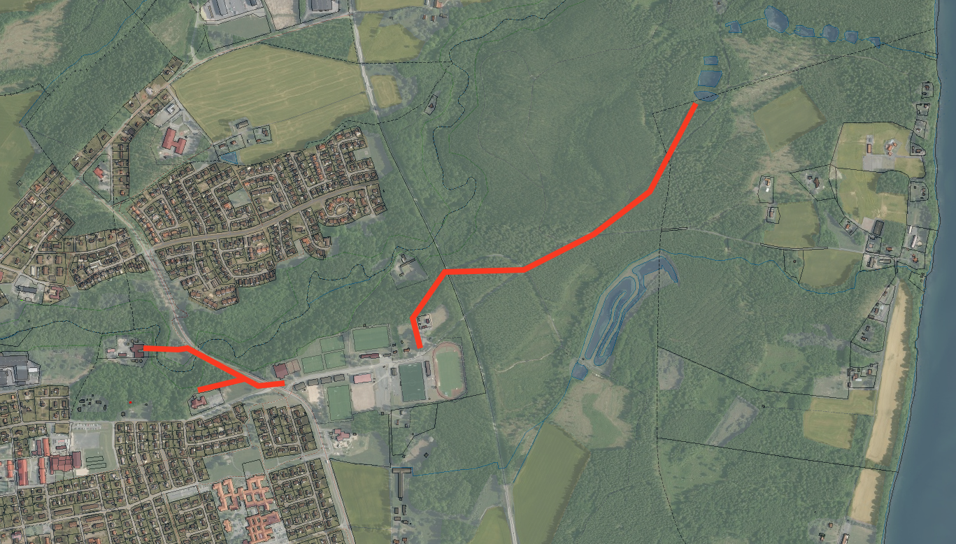 Ledningssträckan är markerad på översiktskarta