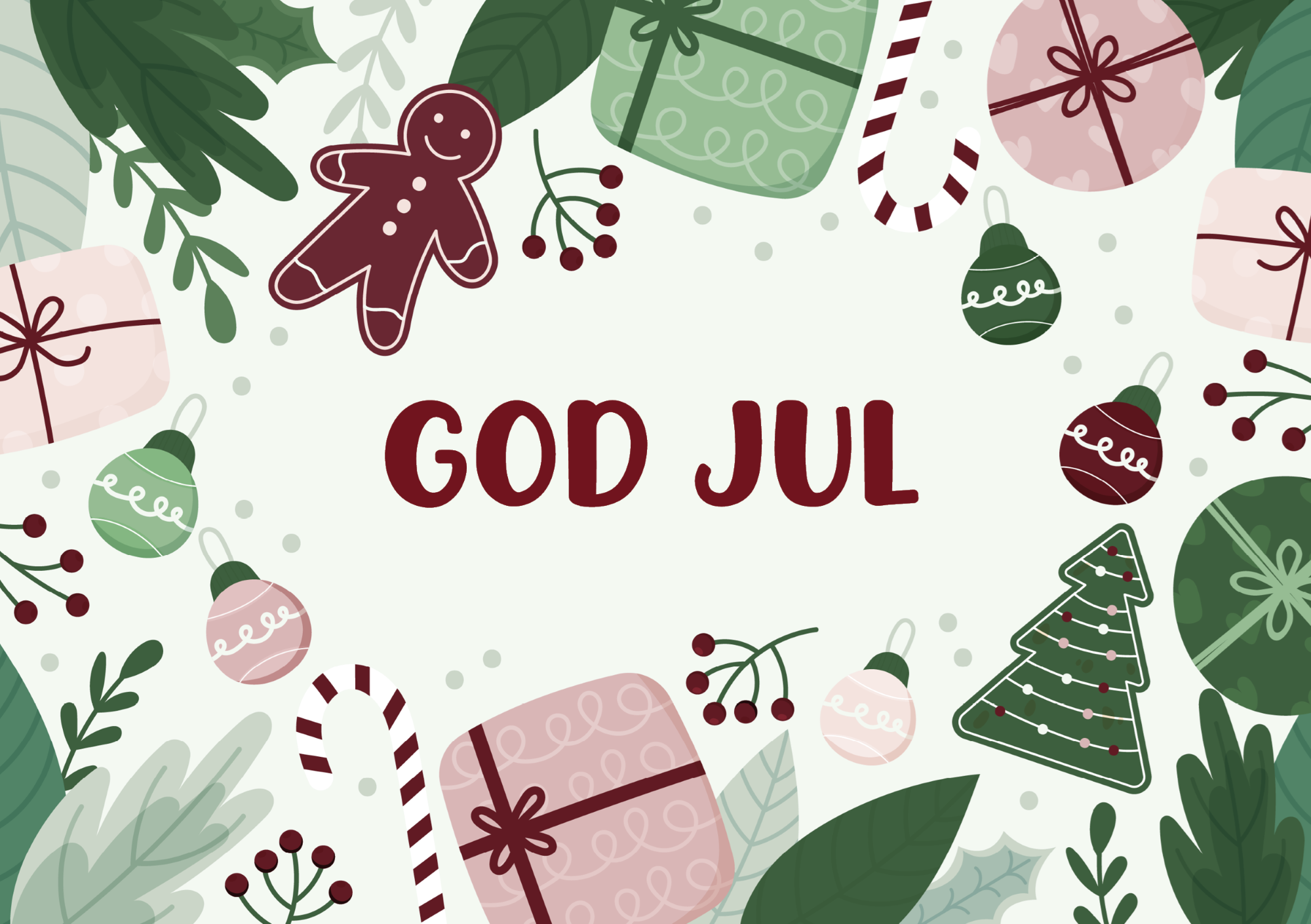 Bild av presentkortet. Ram med juldekorationer.