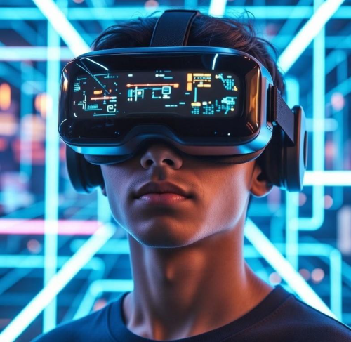 Tecknat pojkansikte med VR-glasögon