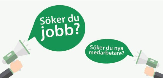 Illustration med texten "söker du jobb och söker du medarbetare".